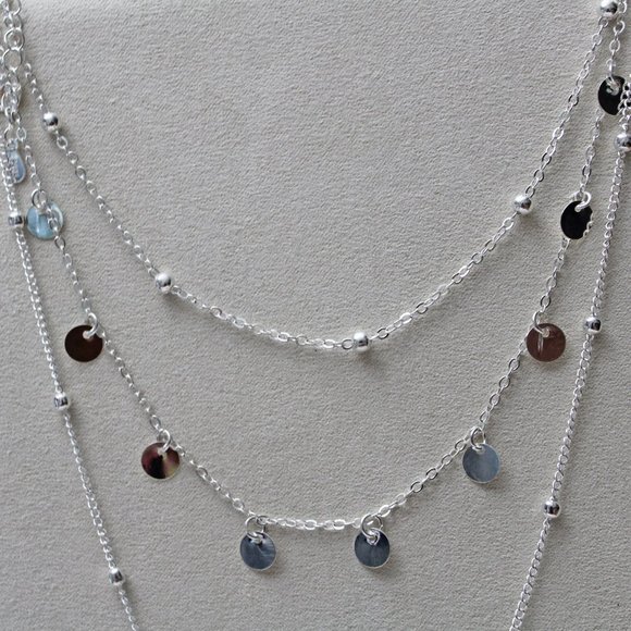 Triple Chain Silver 925 Necklace With Charms N27 - Picture 4 of 4